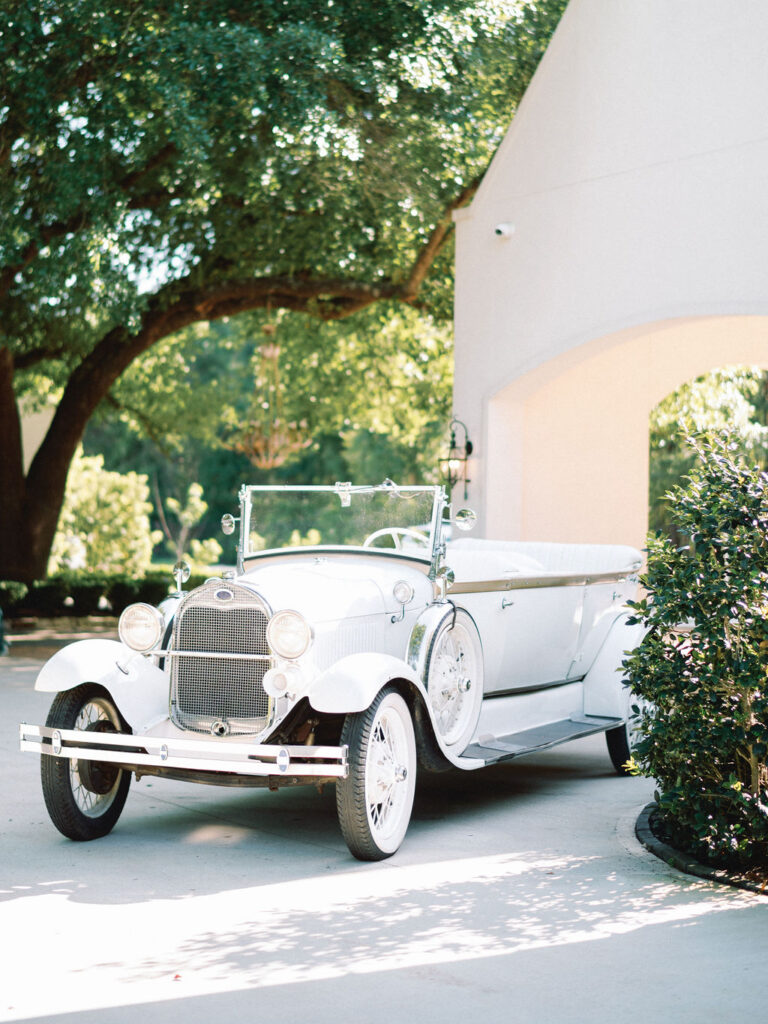 classic vintage car at a luxury wedding venue in texas